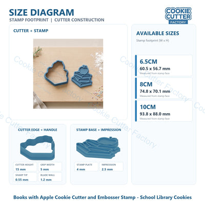 Books with Apple Cookie Cutter and Embosser Stamp - School Library Cookies