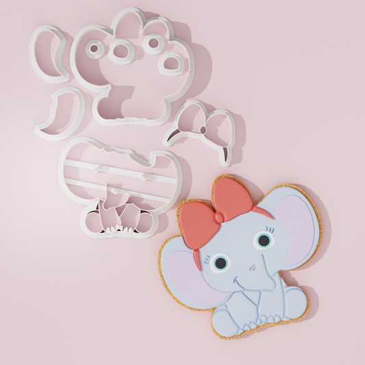 Baby Elephant with Bow Cookie Cutter and Stamp Embosser