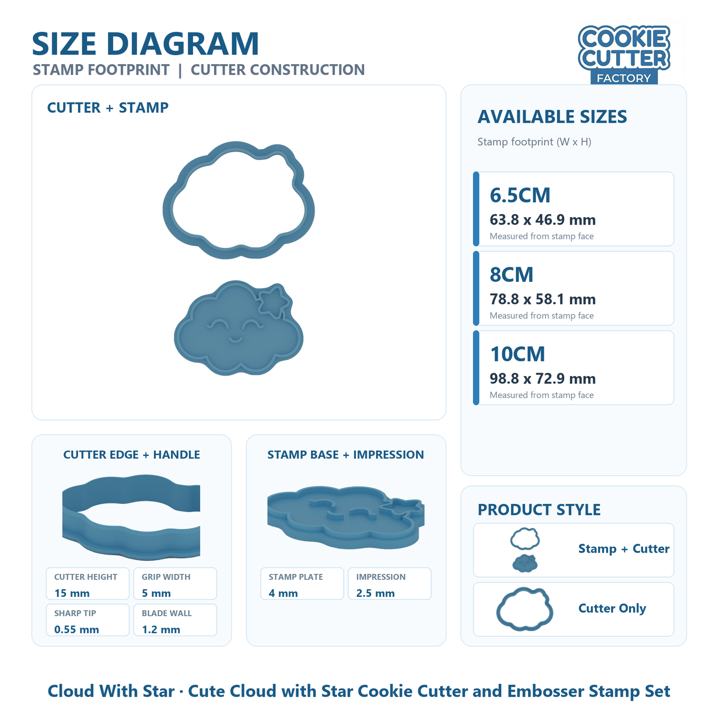 Cute Cloud with Star Cookie Cutter and Embosser Stamp Set