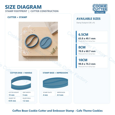 Coffee Bean Cookie Cutter and Embosser Stamp - Cafe Theme Cookies