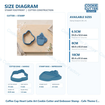 Coffee Cup Heart Latte Art Cookie Cutter and Embosser Stamp - Cafe Theme Cookies