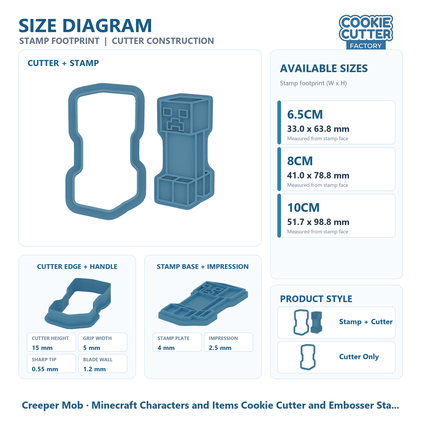 Minecraft Characters and Items Cookie Cutter and Embosser Stamp Set