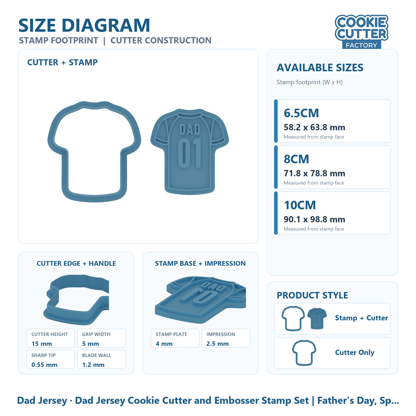 Dad Jersey Cookie Cutter and Embosser Stamp Set | Father's Day, Sports Fan, Baking