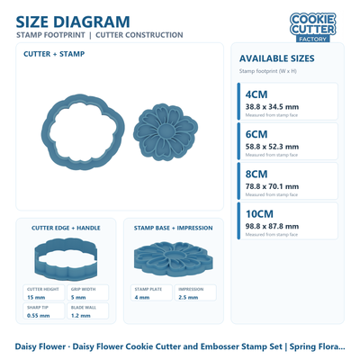 Daisy Flower Cookie Cutter and Embosser Stamp Set | Spring Floral, Garden Party, Baking