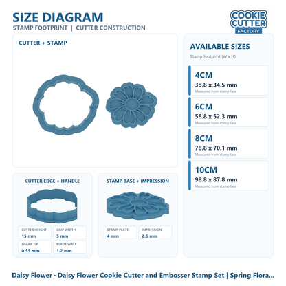 Daisy Flower Cookie Cutter and Embosser Stamp Set | Spring Floral, Garden Party, Baking