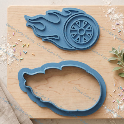 Flaming Wheel Cookie Cutter and Embosser Stamp Set | Hot Rod, Race Car, Speed Theme