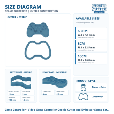 Video Game Controller Cookie Cutter and Embosser Stamp Set | Gamer Party, Kids Baking, Retro Console