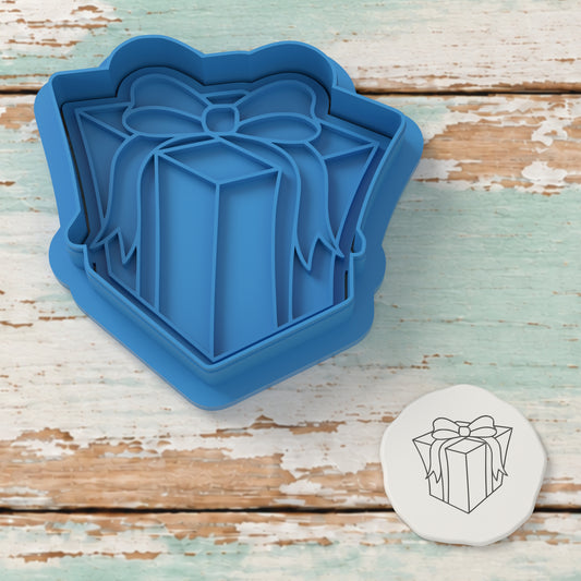 Gift Box with Bow cutter and embosser with a rendered fondant impression example.
