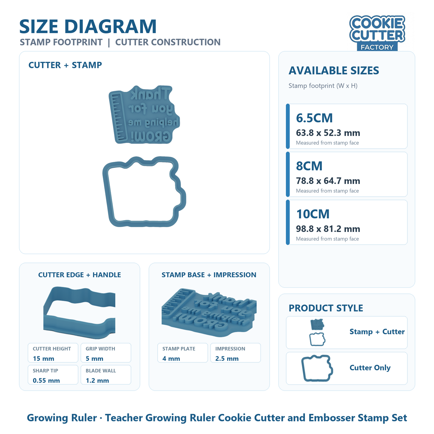 Teacher Growing Ruler Cookie Cutter and Embosser Stamp Set