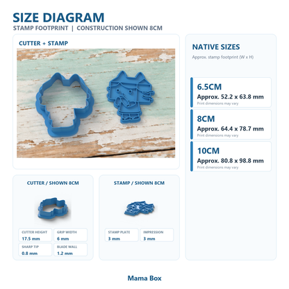 Mama Box cookie cutter and matching stamp design.