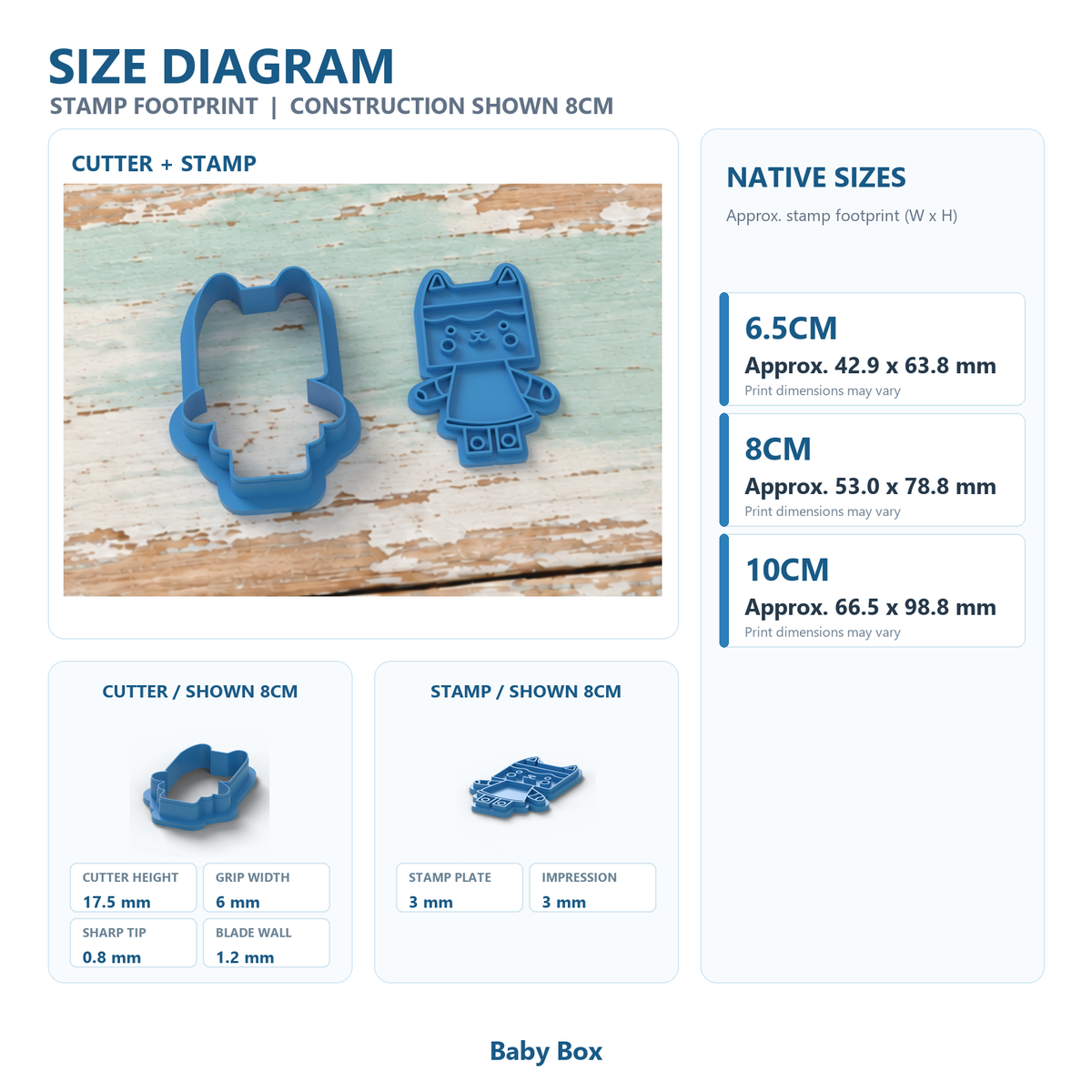 Baby Box cookie cutter and matching stamp design.