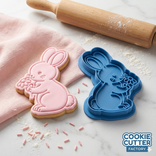 Bunny Holding Flower Cookie Cutter and Embosser Set – Holiday Collection