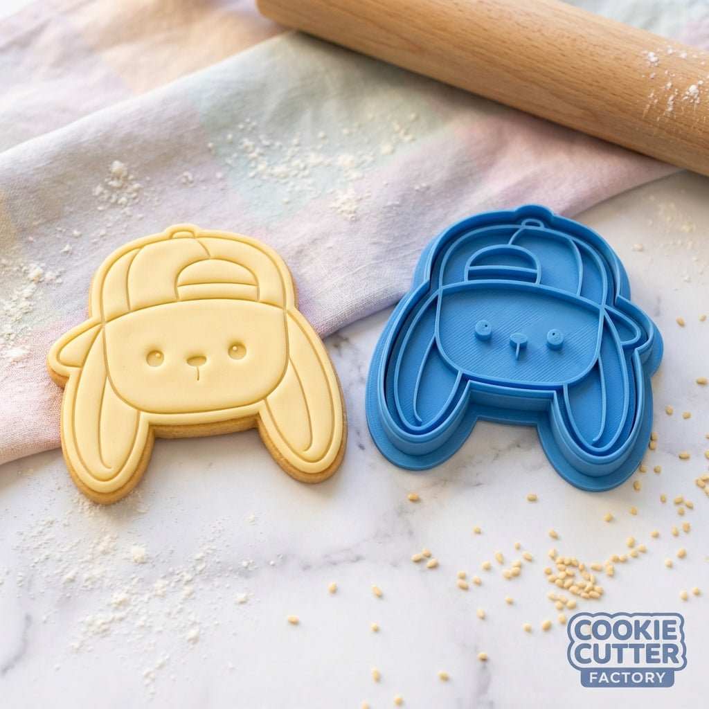 Easter Bunny wearing Baseball Cap Cookie Cutter and Embosser Set – Easter Collection