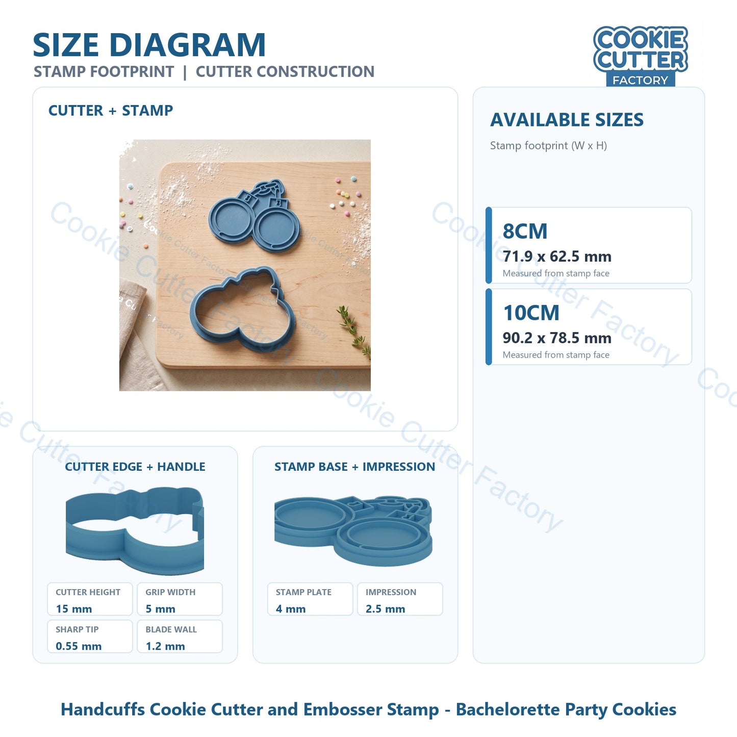Handcuffs Cookie Cutter and Embosser Stamp - Bachelorette Party Cookies