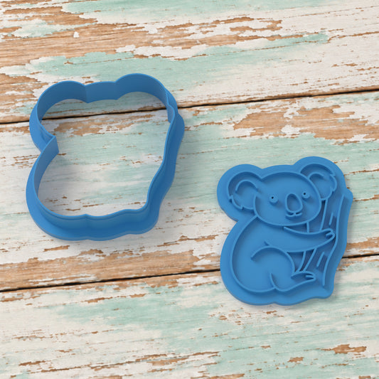 Koala on Tree cookie cutter and matching embosser on coastal timber.