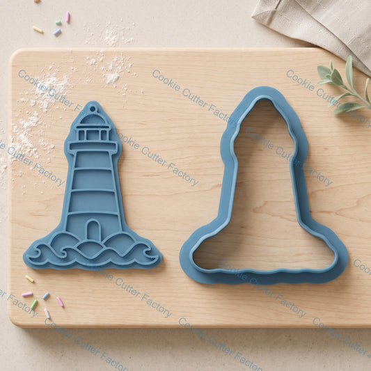Lighthouse Cookie Cutter and Embosser Stamp Set | Coastal Beach, Ocean Waves, Nautical Decor