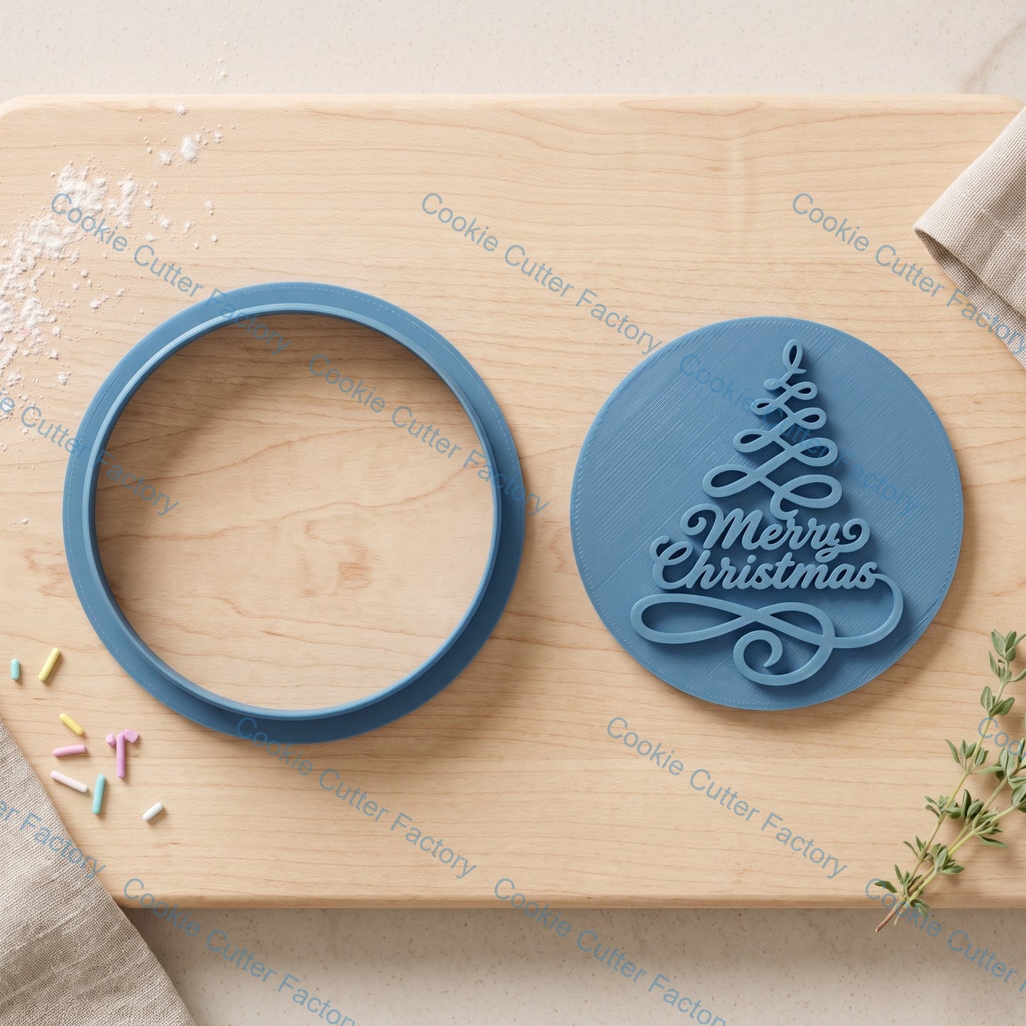 Merry Christmas Tree Stamp Cookie Cutter and Embosser Stamp Set | Holiday Baking, Winter Solstice, Festive Treats