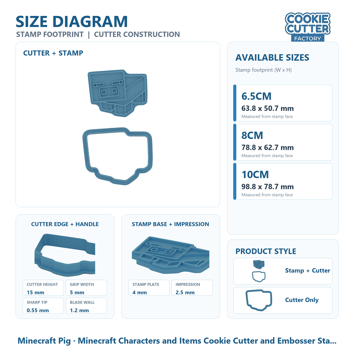 Minecraft Characters and Items Cookie Cutter and Embosser Stamp Set