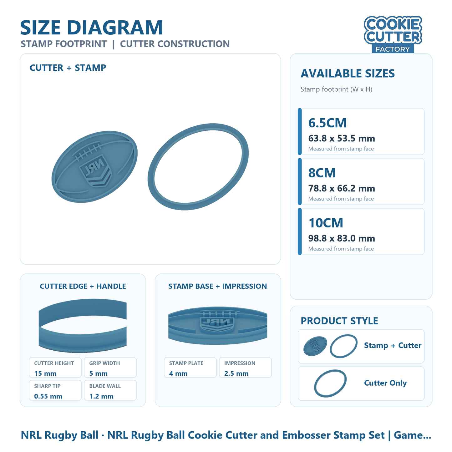 NRL Rugby Ball Cookie Cutter and Embosser Stamp Set | Game Day, Football Party, Sports Fan
