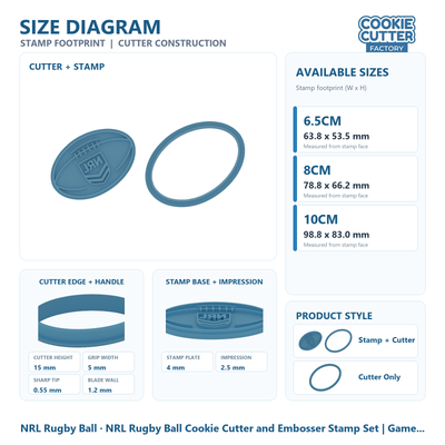 NRL Rugby Ball Cookie Cutter and Embosser Stamp Set | Game Day, Football Party, Sports Fan