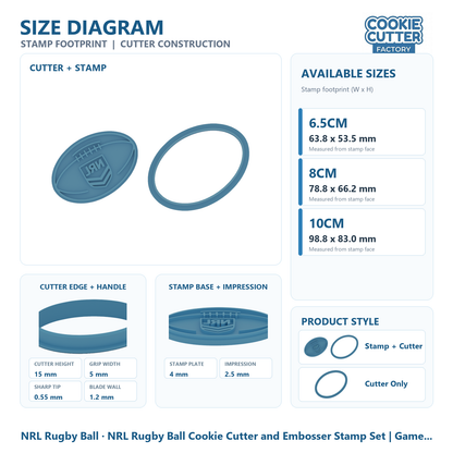 NRL Rugby Ball Cookie Cutter and Embosser Stamp Set | Game Day, Football Party, Sports Fan