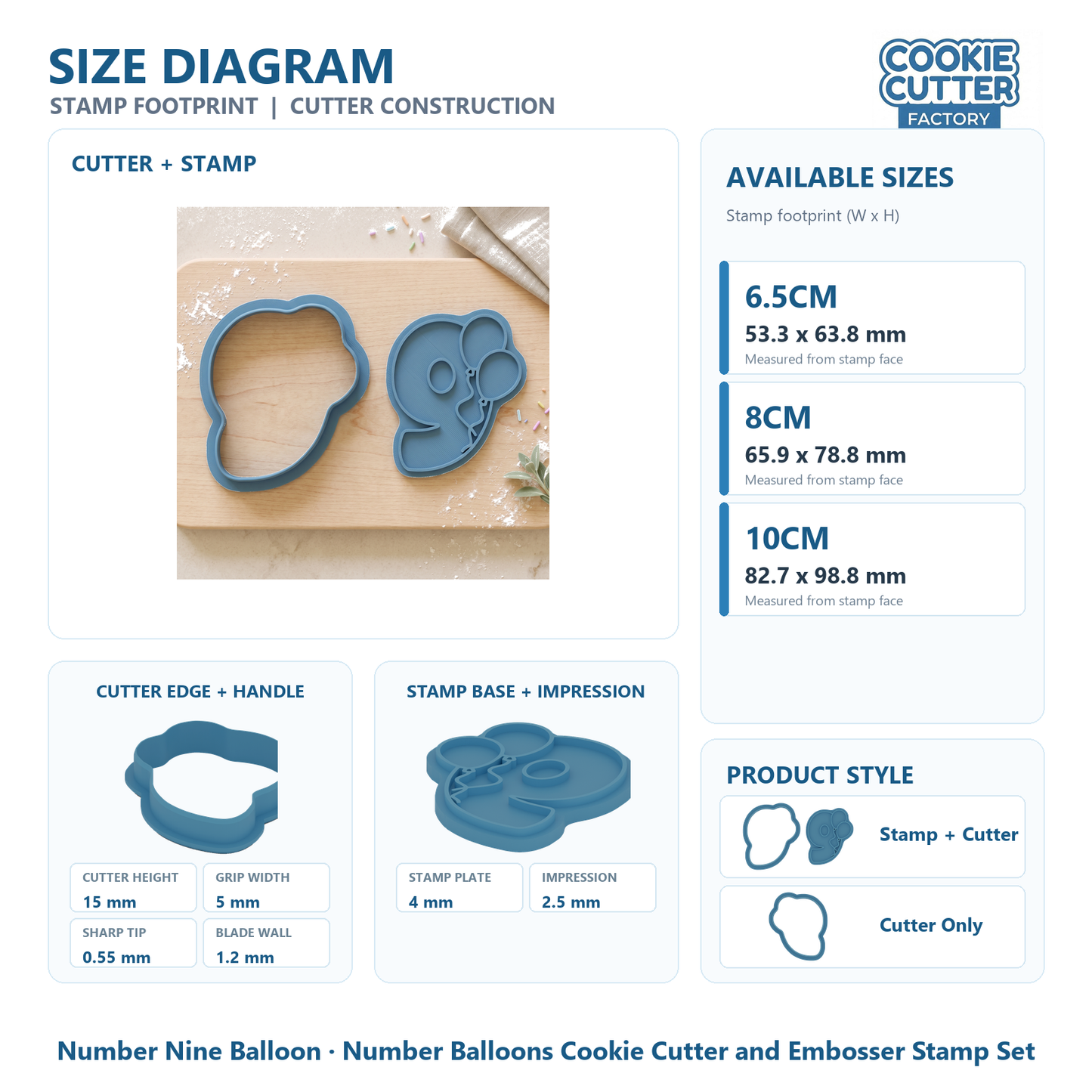 Number Balloons Cookie Cutter and Embosser Stamp Set