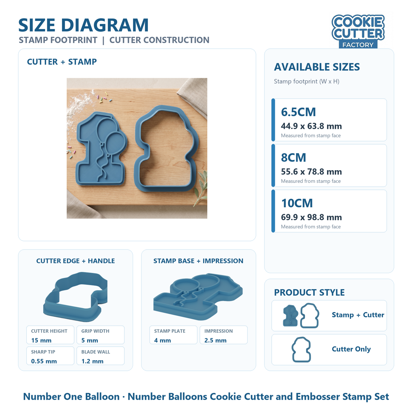 Number Balloons Cookie Cutter and Embosser Stamp Set
