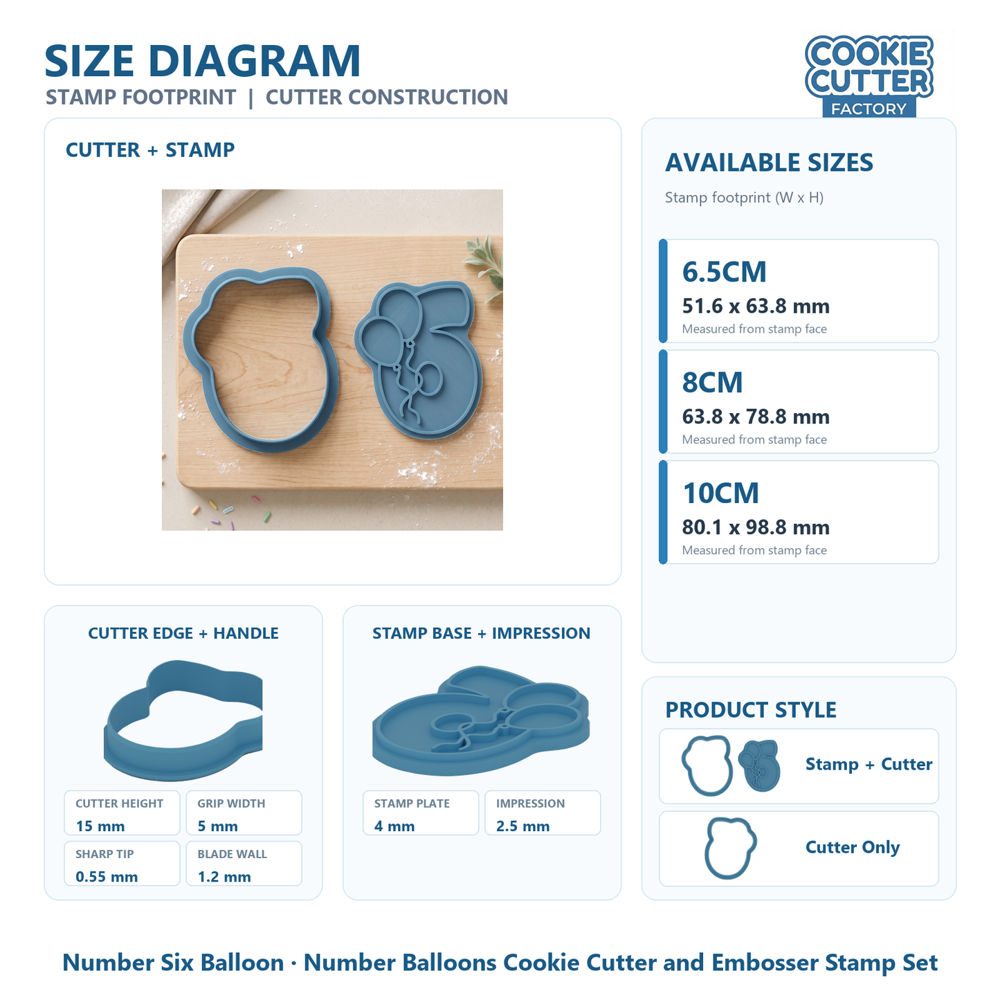 Number Balloons Cookie Cutter and Embosser Stamp Set