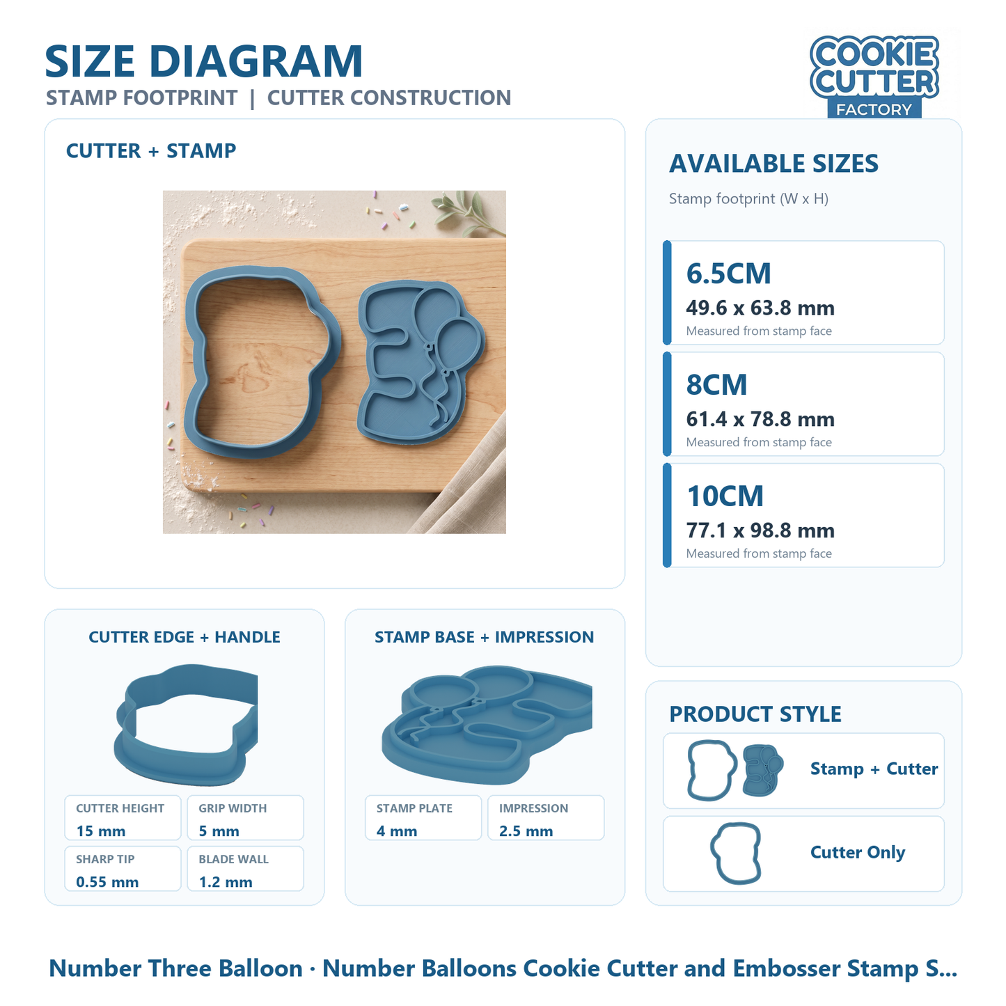 Number Balloons Cookie Cutter and Embosser Stamp Set