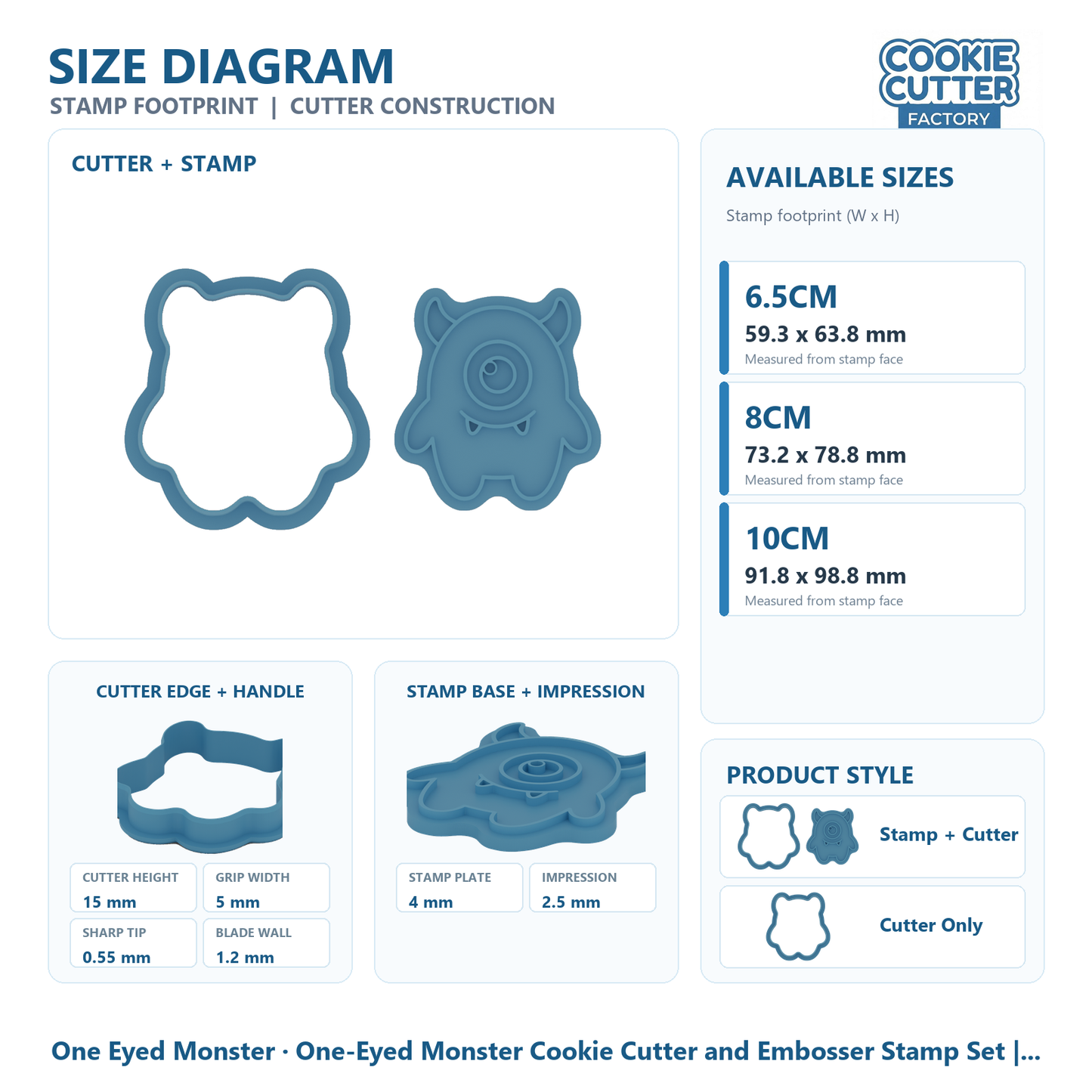 One-Eyed Monster Cookie Cutter and Embosser Stamp Set | Halloween Party, Cute Spooky, Kids Baking