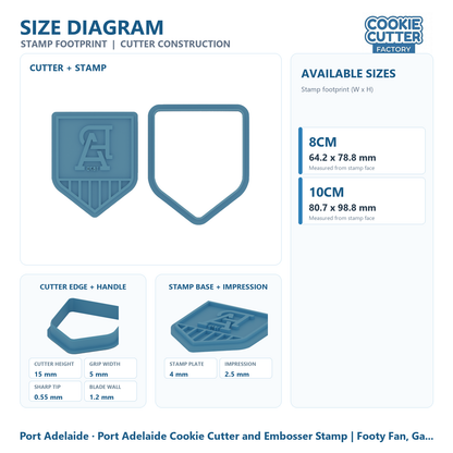 Port Adelaide Cookie Cutter and Embosser Stamp | Footy Fan, Game Day, Grand Final Party