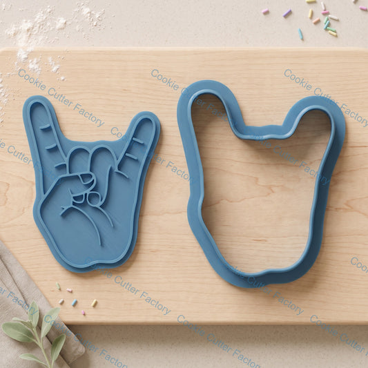 Rock On Hand Cookie Cutter and Embosser Stamp Set | Music Festival, Heavy Metal, Concert Party