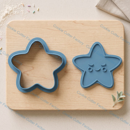Cute Sleeping Star Cookie Cutter and Embosser Stamp Set