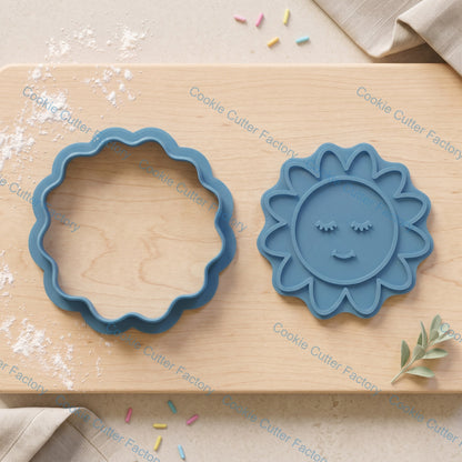 Cute Sleeping Sun Cookie Cutter and Embosser Stamp Set