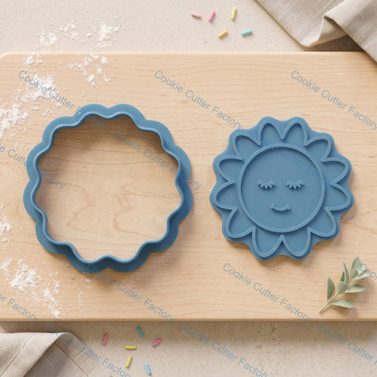 Cute Sleeping Sun Cookie Cutter and Embosser Stamp Set