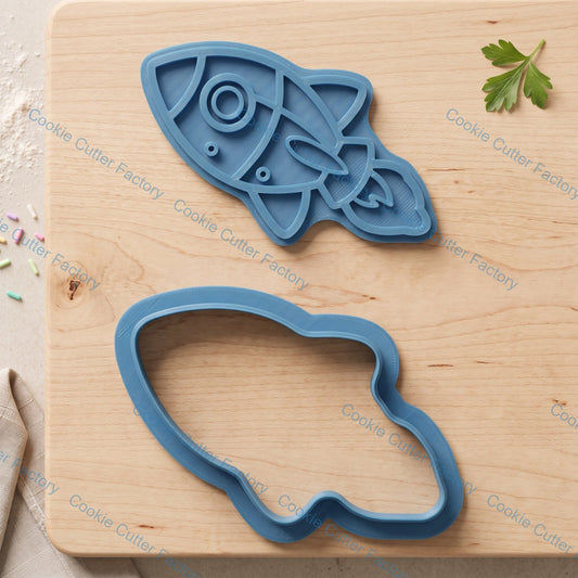 Space Rocket Cookie Cutter and Embosser Stamp Set