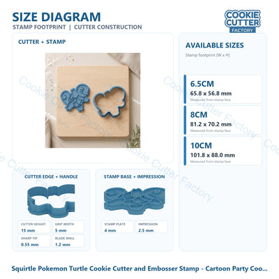 Squirtle Pokemon Turtle Cookie Cutter and Embosser Stamp - Cartoon Party Cookies