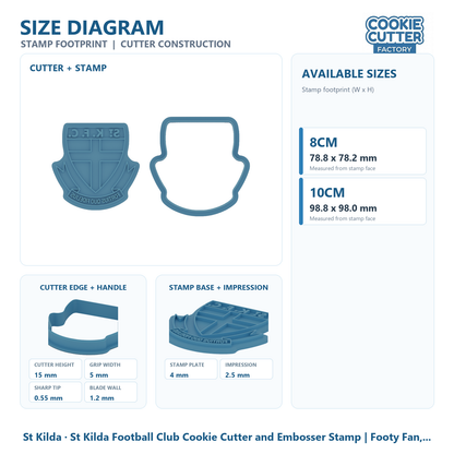 St Kilda Football Club Cookie Cutter and Embosser Stamp | Footy Fan, Game Day, Grand Final Party