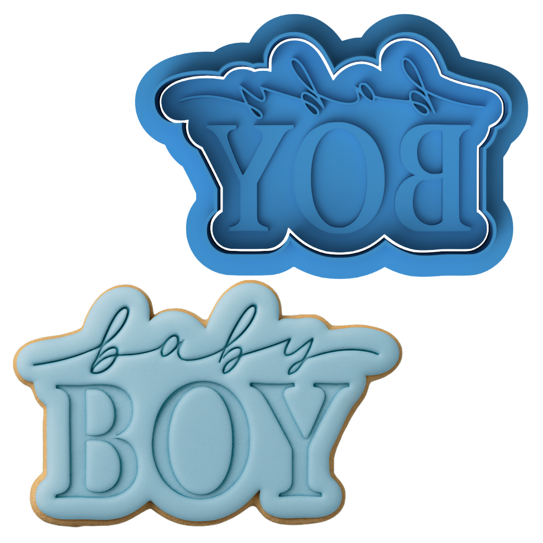 Baby Boy Plaque Cookie Cutter and Embosser Stamp Set | Gender Reveal, Baby Shower