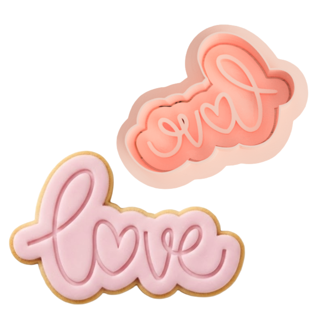 Script Love Word Plaque Cookie Cutter and Embosser Stamp | Valentine's Day, Wedding, Cursive Text
