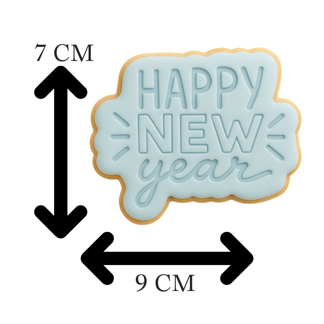 Happy New Year Plaque Cookie Cutter and Embosser Stamp Set | Celebration