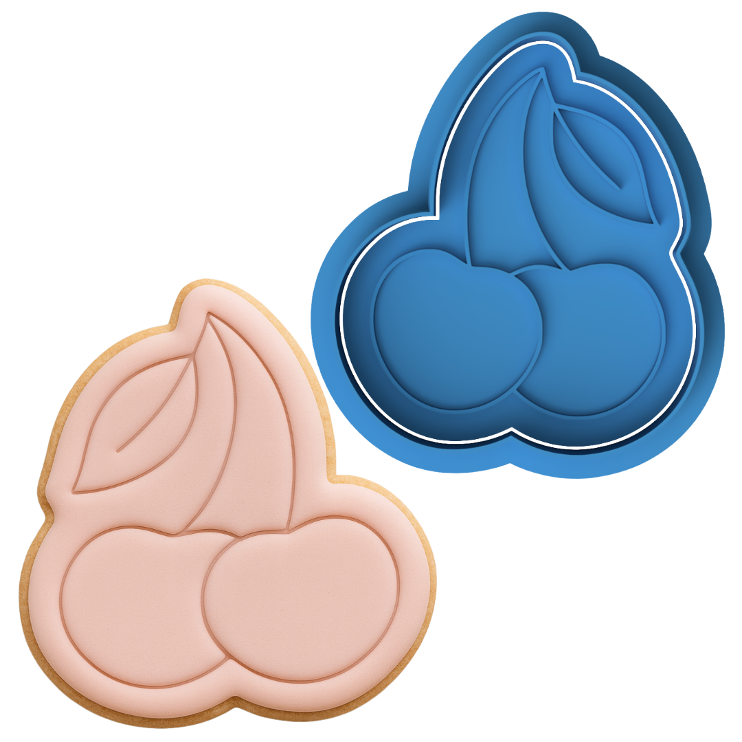 Cherry Cluster Cookie Cutter and Embosser Stamp Set | Fruit, Summer, Retro