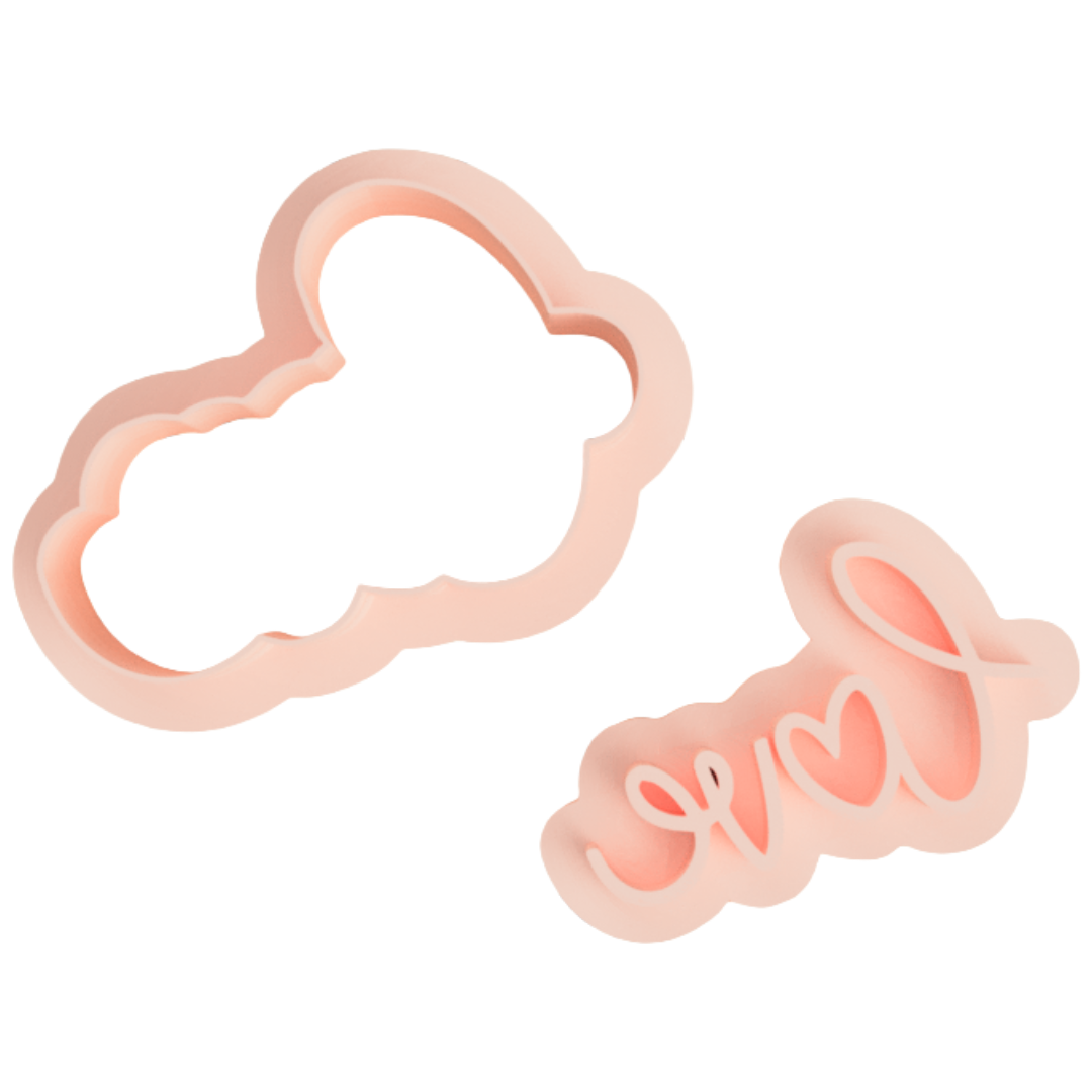 Script Love Word Plaque Cookie Cutter and Embosser Stamp | Valentine's Day, Wedding, Cursive Text