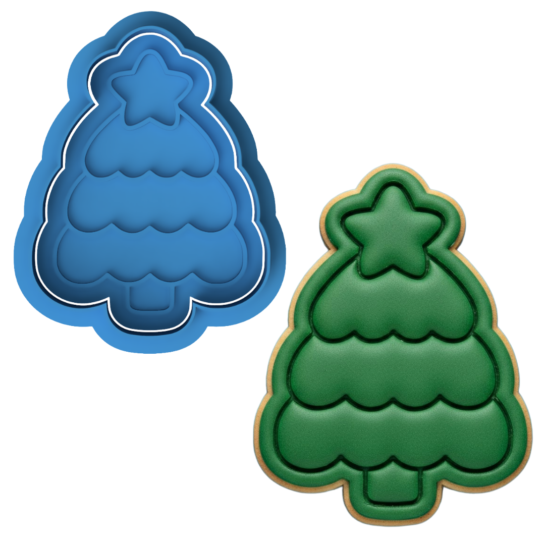 Cute Christmas Tree Cookie Cutter and Embosser | Festive Holiday Star Tree Baking