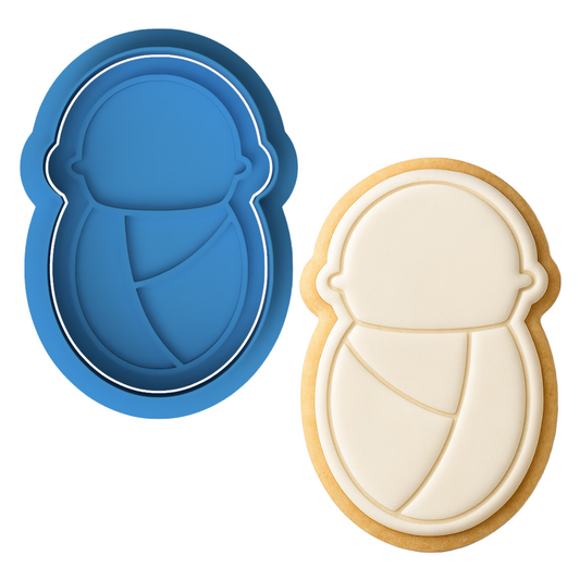 Swaddled Baby Cookie Cutter and Embosser Stamp | Newborn Bundle Cookie