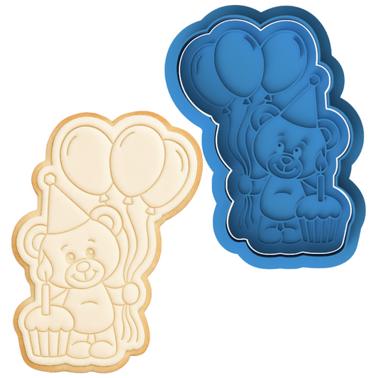 Birthday Bear Cookie Cutter & Embosser Party Celebration Biscuit Stamp