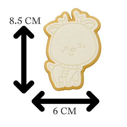 Cute Reindeer with Scarf Cookie Cutter & Embosser – Christmas Cookie Design