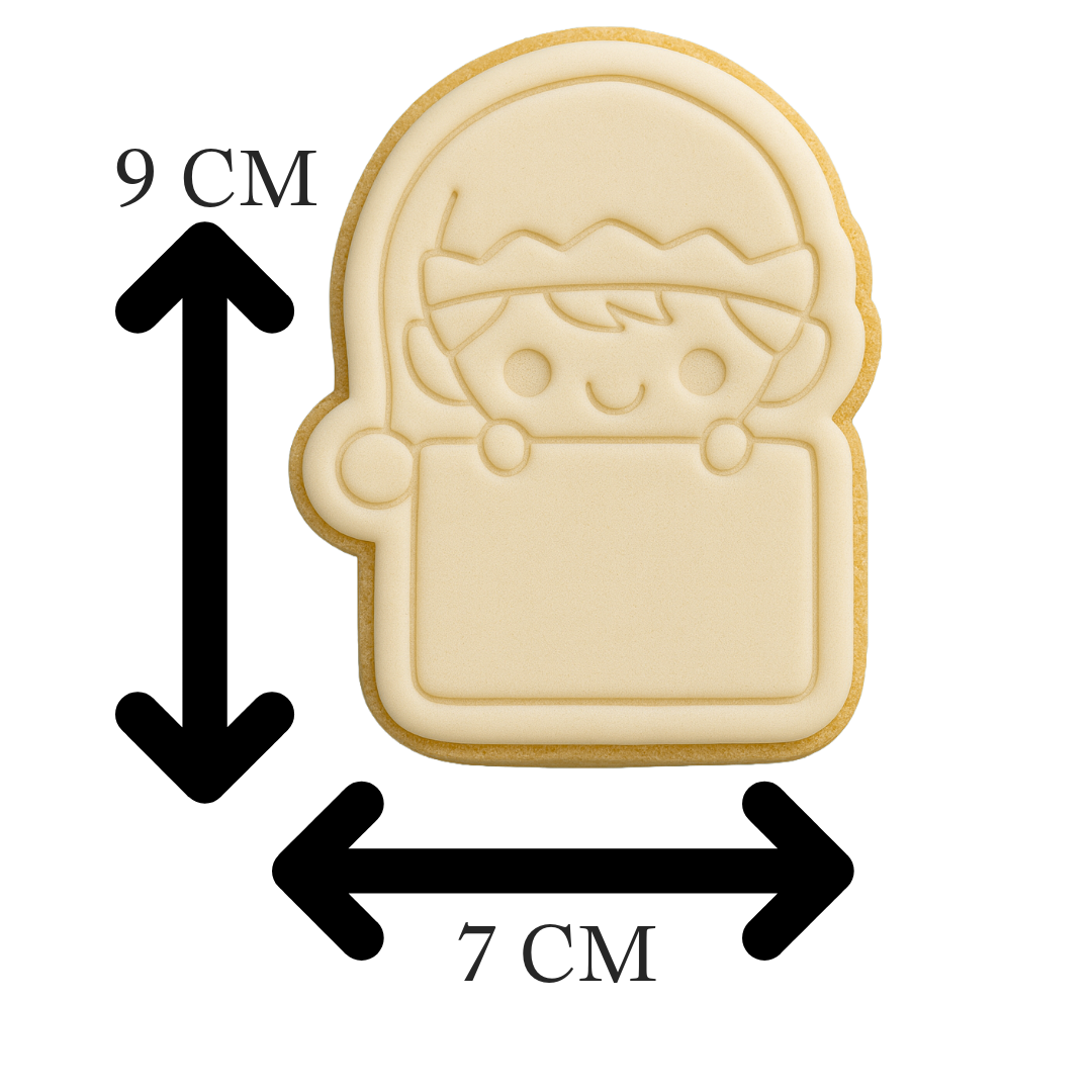 Elf Holding Note Cookie Cutter & Embosser – Christmas Plaque Cookie Design