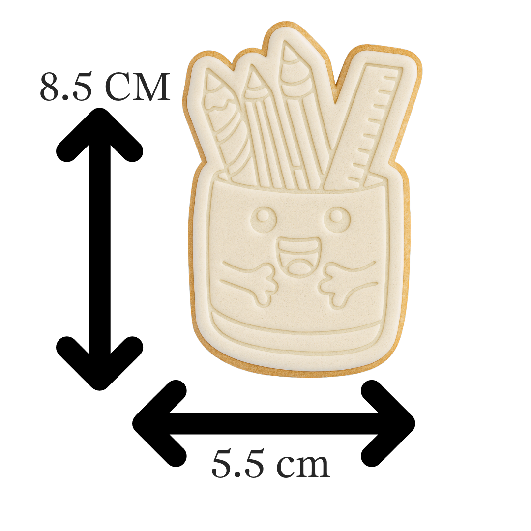 Happy Pencil Pot Cookie Cutter & Embosser Stamp