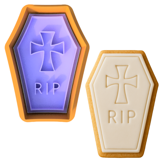 Coffin RIP Halloween Cookie Cutter and Embosser Stamp Set